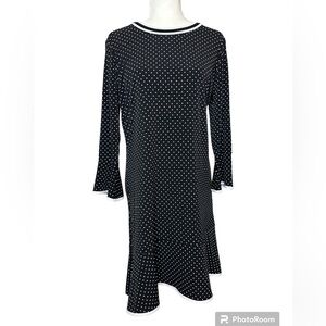 Michael Kors Black White Polka Dot Flare Bell Sleeve Knit Dress Medium